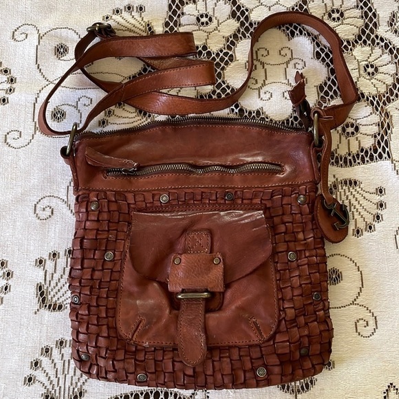 Harbour 2nd Handbags - HARBOUR 2nd Rich Woven Leather Studded Crossbody Adjustable Strap Compartments
